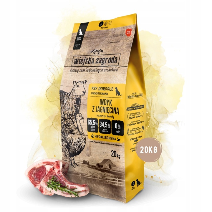 Wiejska Zagroda Karma sucha dla psa INDYK z JAGNIĘCINĄ Małe rasy S 20kg