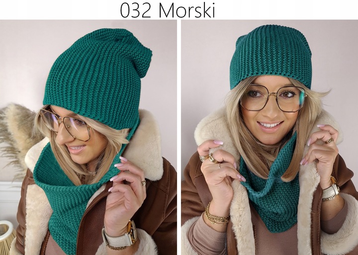 Ciepły KOMPLET damski CZAPKA + KOMIN szal PIĘKNY zimowy polski MODNE KOLORY