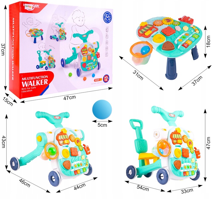 PCHACZ JEŹDZIK CHODZIK INTERAKTYWNY HULAJNOGA STOLIK 5w1 DLA DZIECI