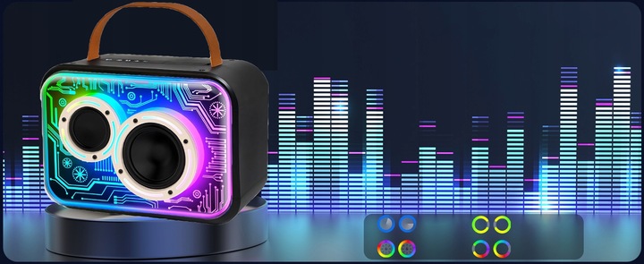 MASZYNA GŁOŚNIK KARAOKE Z 2 MIKROFONY BEZPRZEWODOWE BLUETOOTH LED KOLOROWA