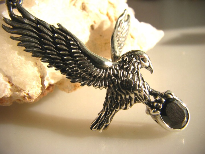 1581 Duży Orzeł Wisior Zawieszka Onyks Orłem Polska Eagle Srebro 925 UNISEX