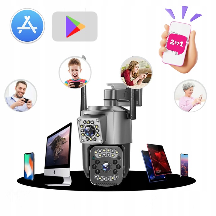 PODWÓJNA KAMERA WIFI IP ZEWNĘTRZNA OBROTOWA 2K ŚLEDZENIE 4MPX DOŚWIETLENIE