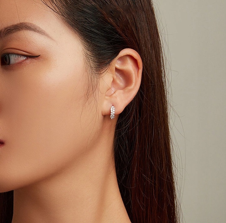 Kolczyki Srebrne PRÓBA 925 KOŁA SREBRO KÓŁKA Rodowane Dwa rzędy Kryształów