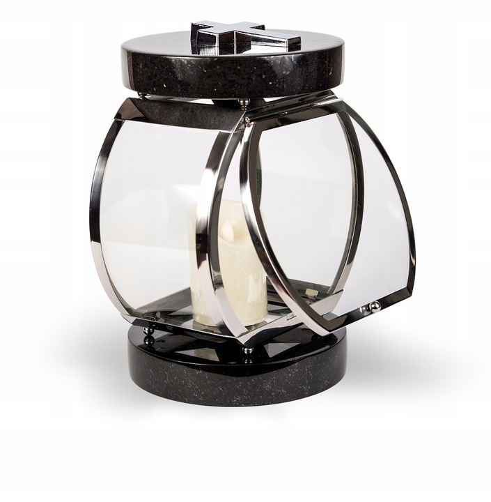 Lampion Na Pomnik Na Nagrobek srebrny stal nierdzewna + czarny granit