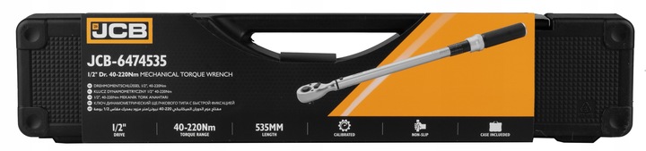 KLUCZ DYNAMOMETRYCZNY Z BLOKADĄ CERTYFIKAT KALIBRACJI ETUI 40-220NM 1/2"JCB