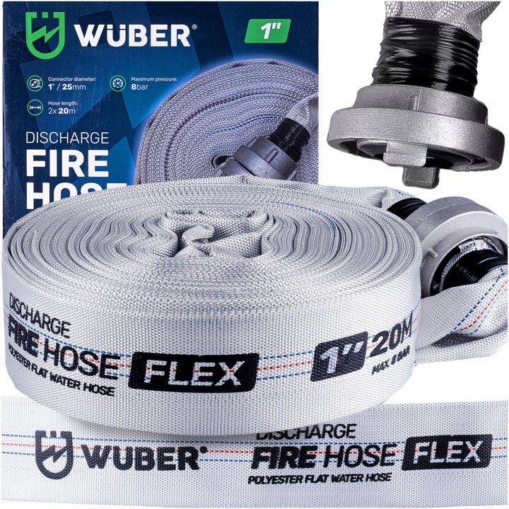 WĄŻ STRAŻACKI DO POMPY BIAŁY FAST-FIX MOCNY DŁUGI DO WODY SZAMBA 1" 20M