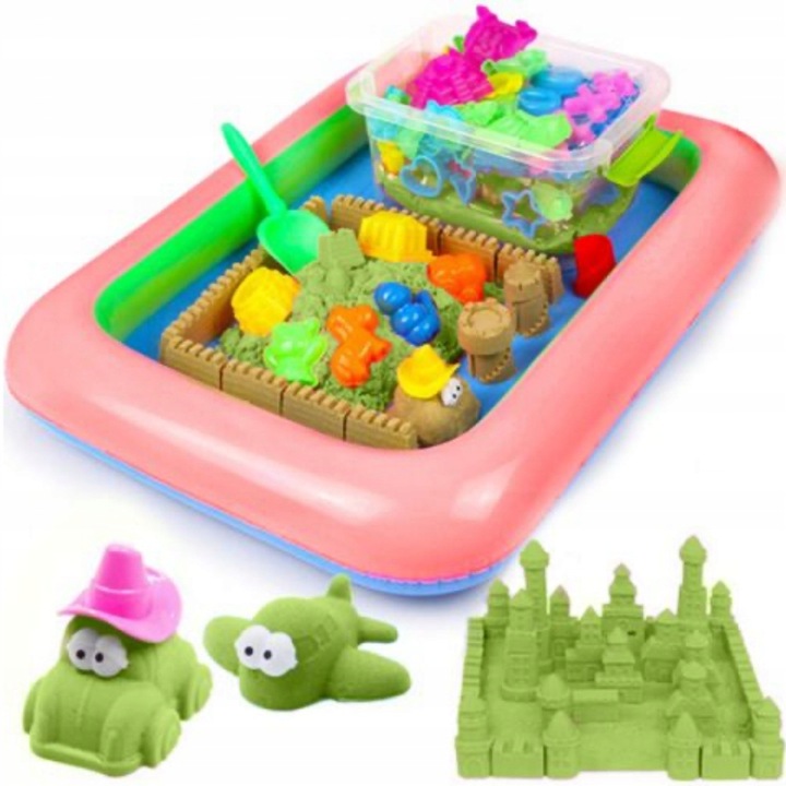 PIASEK KINETYCZNY 5kg +BASEN FOREMKI ŁOPATKA PIASKOWNICA WIADERKO ZESTAW XL