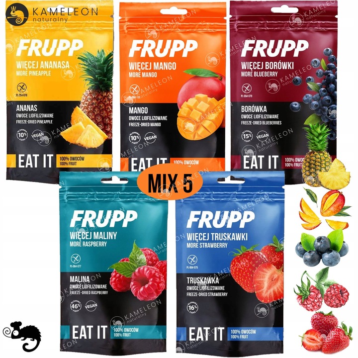 5x FRUPP EAT IT Celiko OWOCE LIOFILIZOWANE mix smaków WEGAŃSKA PRZEKĄSKA BC