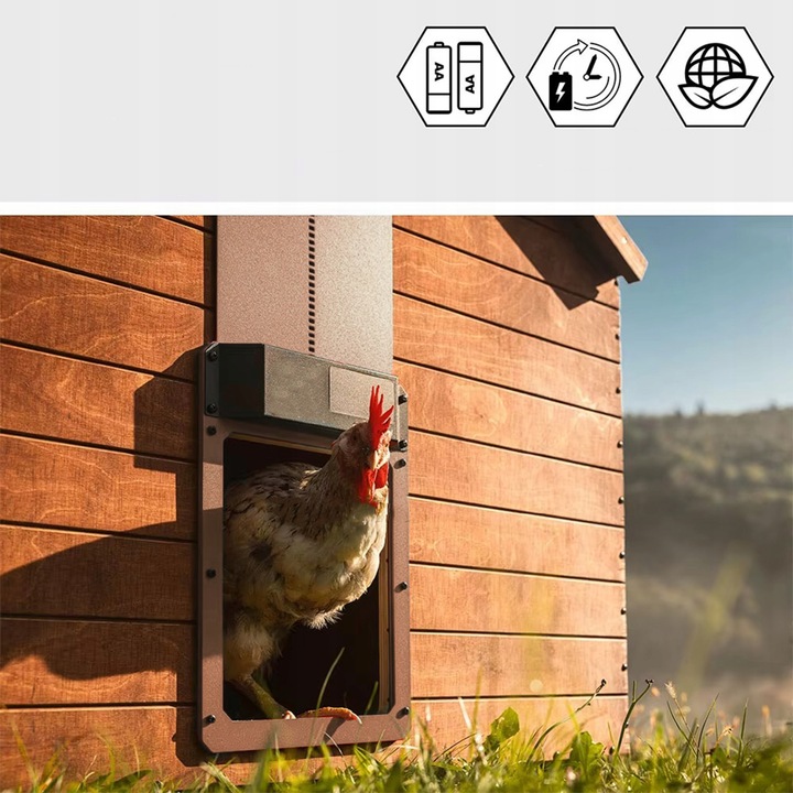 AUTOMATYCZNE DRZWI DO KURNIKA OTWIERANIE DRZWI IP45 Z CZUJNIKIEM ŚWIATŁA