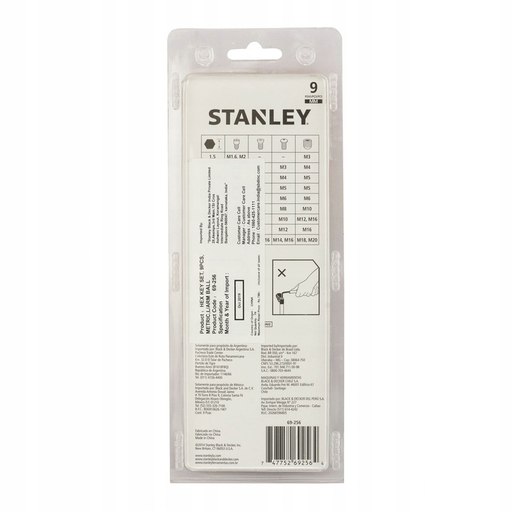 STANLEY 69-256 KLUCZE IMBUSOWE IMBUSY 9el 1,5-10mm