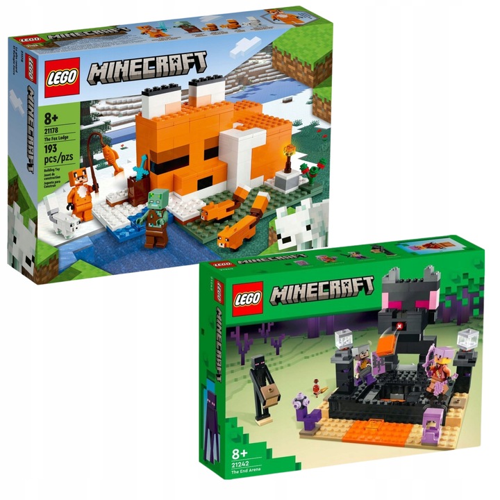 LEGO MINECRAFT SIEDLISKO LISÓW 21178 + Arena Endu 21242 KLOCKI ZESTAW