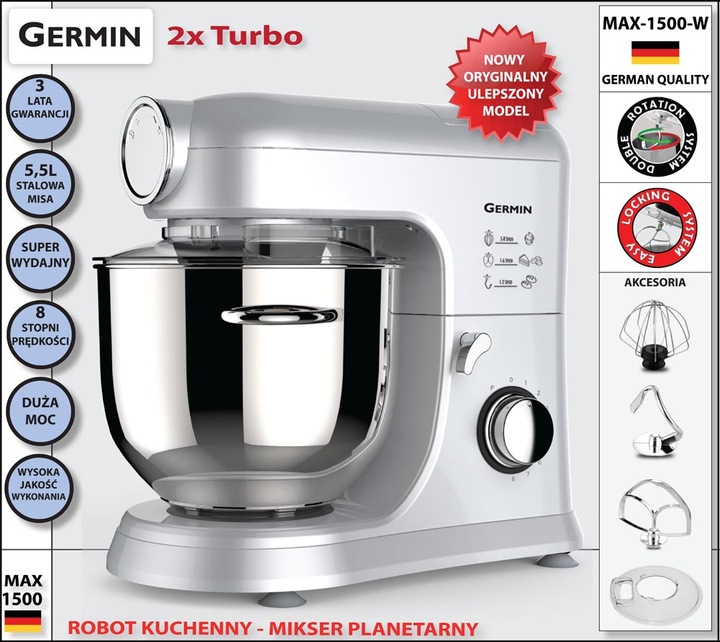 ROBOT KUCHENNY PLANETARNY MAX 1500 W MIKSER 5,5 L BERLINGER 4 MIESZADŁA