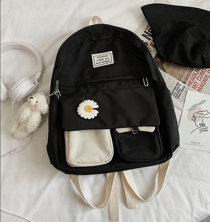 PLECAK SZKOLNY DLA DZIEWCZYNKI DUŻY A4 MODNY TORNISTER MŁODZIEŻOWY CZARNY