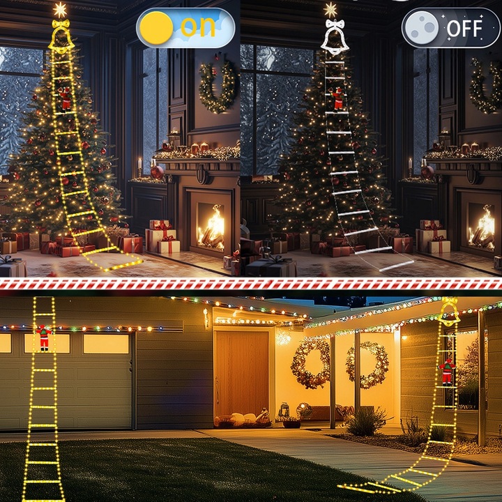 ŚWIĄTECZNE LAMPKI LED DRABINKA ŚWIĘTEGO MIKOŁAJA 8 TRYBÓW 160 CM