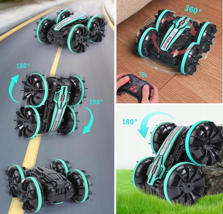 SAMOCHÓD ZDALNIE STEROWANY RC GESTAMI AMFIBIA 2 PILOTY 4x4 360° PŁYWAJĄCY