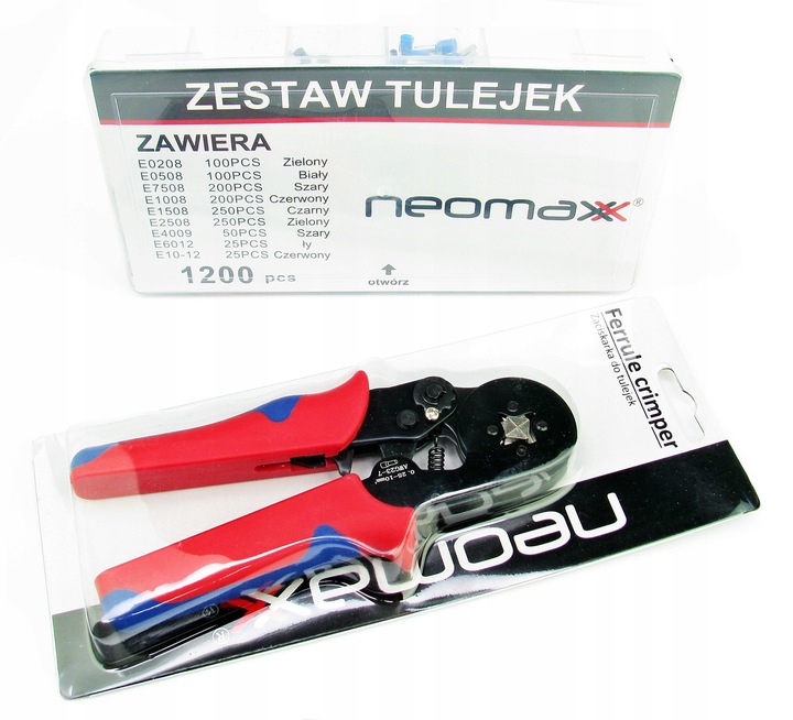 ZACISKARKA PRASKA DO KONEKTORÓW KOŃCÓWEK KABLI PRZEWODÓW + 1200 TULEJEK