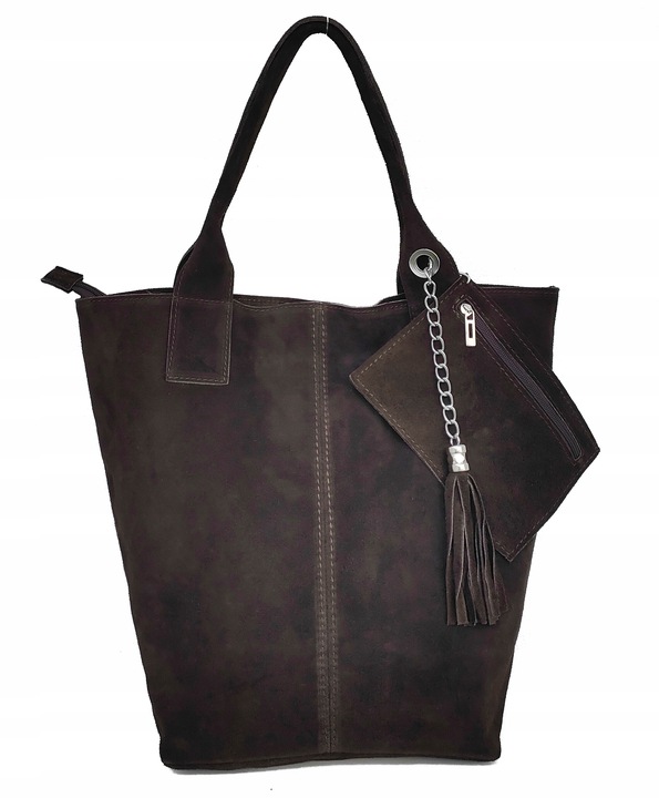 Zamszowa torebka shopper ciemna czekolada