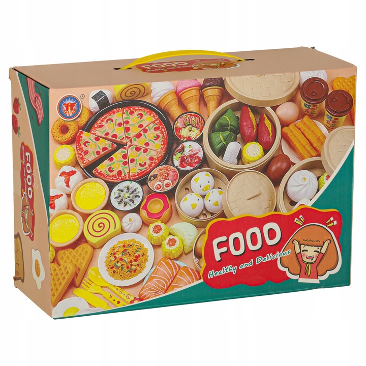 ZABAWKOWE JEDZENIE AKCESORIA DO KUCHNI DLA DZIECI PLASTIKOWE ZESTAW 56 EL.