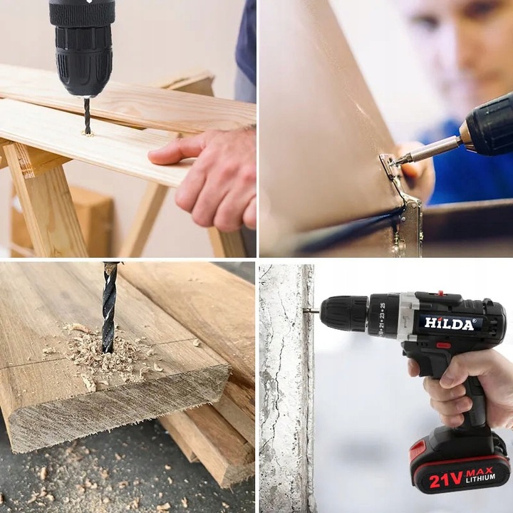 HILDA WIERTARKO WKRĘTARKA AKUMULATOROWA 800 W 21V 2X AKU UDAROWA + BITY