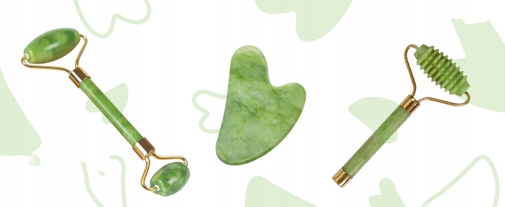 3w1 Masażer do twarzy KAMIEŃ GUA SHA z jadeitu zestaw roller wałek masażu