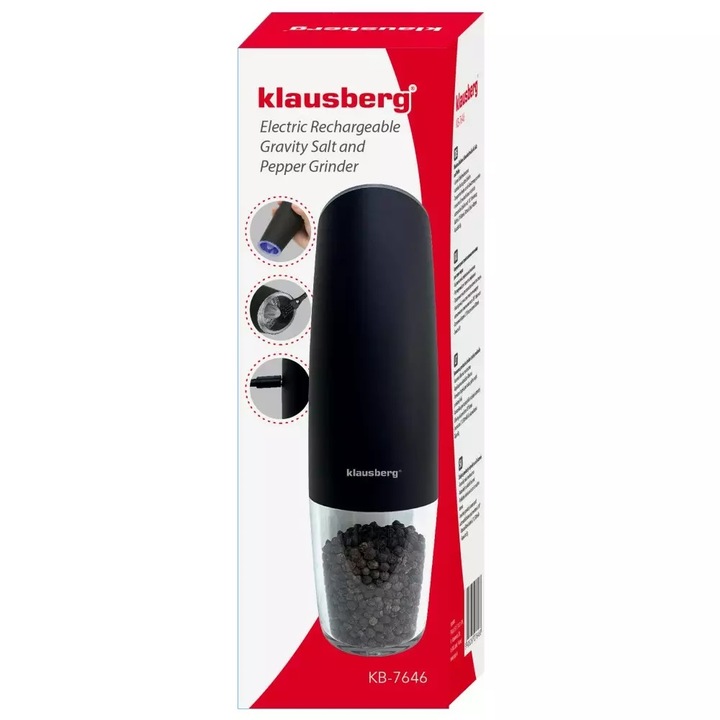 Akumulatorowy GRAWITACYJNY młynek do soli i pieprzu, Przypraw KLAUSBERG