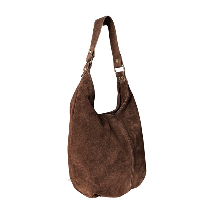 BRĄZOWA ZAMSZOWA TOREBKA WOREK CZEKOLADOWA TOREBKA ZAMSZ NATURALNY NA ZAMEK