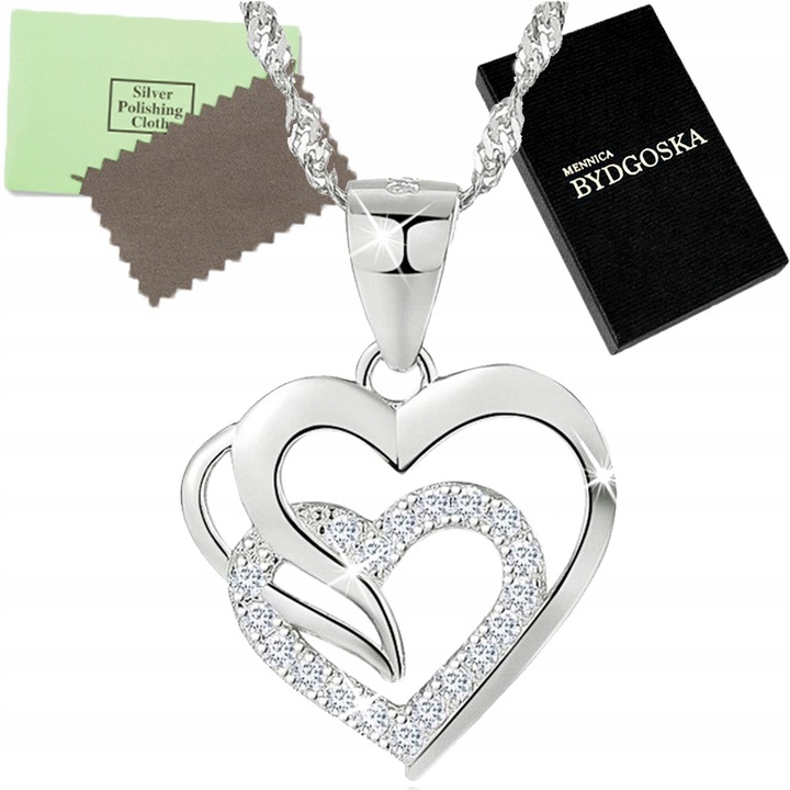 NASZYJNIK SREBRNY SERCE SREBRO 925 SREBRNY ŁAŃCUSZEK DAMSKI Z ZAWIESZKĄ