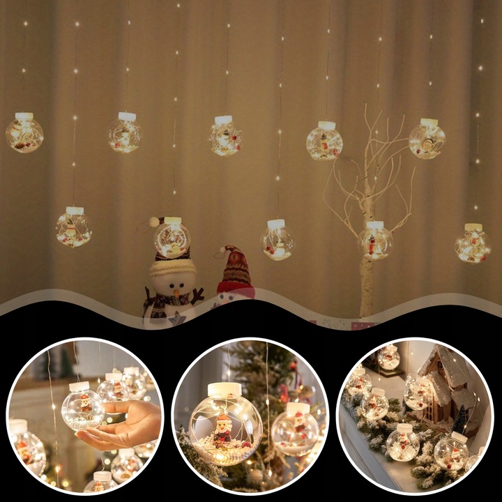 LAMPKI CHOINKOWE LED BOMBKI MIKOŁAJE ŚWIĄTECZNE 10 KUL LED NA USB 3M PILOT