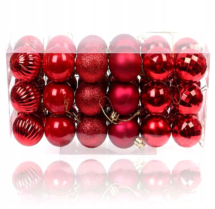 BOMBKI CHOINKOWE CZERWONE NIETŁUKĄCE TRADYCYJNE NA CHOINKĘ ZESTAW 48SZT