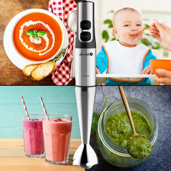 BLENDER RĘCZNY WIELOFUNKCYJNY MIKSER KUCHENNY ROZDRABNIACZ 1200W ŁUCZNIK