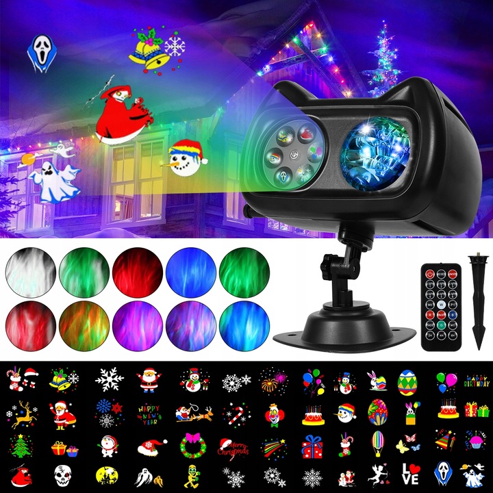 PROJEKTOR LASEROWY ŚWIĄTECZNY ZEWNĘTRZNY GWIAZD RGB PILOT 72 WZORÓW RZUTNIK