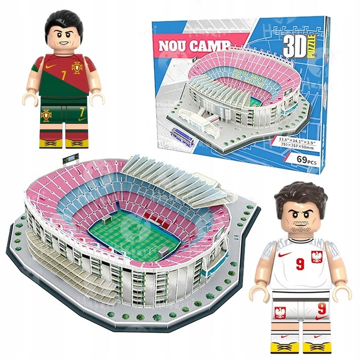 Stadion piłkarski CAMP NOU FC Barcelona Puzzle 3D 69 el + GRATIS FIGURKA