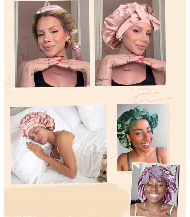 Jedwabny Czepek Do Spania Satynowy czepek na włosy do spania z opaską