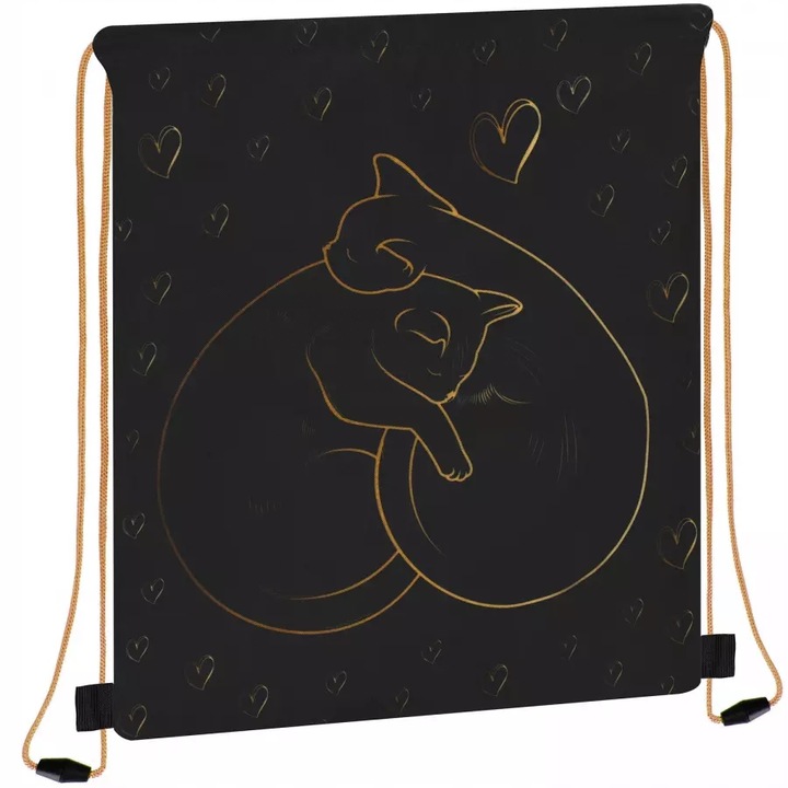 WOREK SZKOLNY PLECAK NA BUTY OBUWIE WF DZIEWCZYNKI CZARNY ZŁOTY KOTKI SERCE