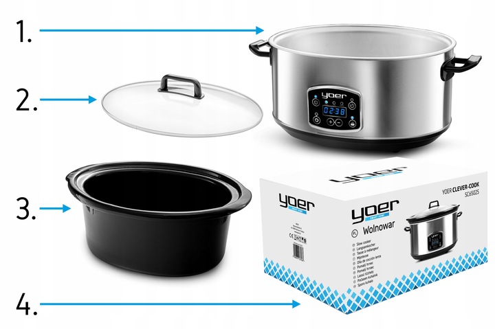 Wolnowar Slow Cooker Garnek ceramiczny 6,5L Yoer 320W INOX LCD +Programator