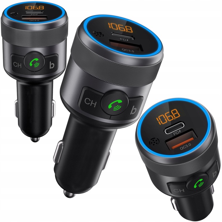 TRANSMITER FM BLUETOOTH USB TYP C QC 3.0 + PD BASS PD 20W