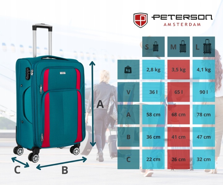 Walizka miękka na 4 kółkach ŚREDNIA pojemna solidna bagaż PETERSON