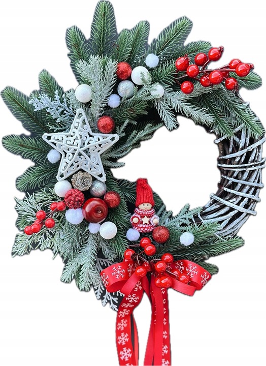 WIANEK ŚWIĄTECZNY BOŻE NARODZENIE WIENIEC NA DRZWI STROIK KOKARDA SKRZAT