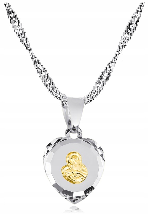MEDALIK Komunijny Srebrny Łańcuszek SERCE Matka Boska do Komunii na Chrzest