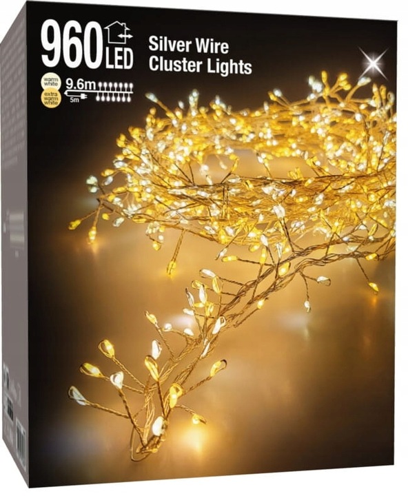 Świąteczne lampki choinkowe na drucie 9,6m 960led, gęste ciepły kolor