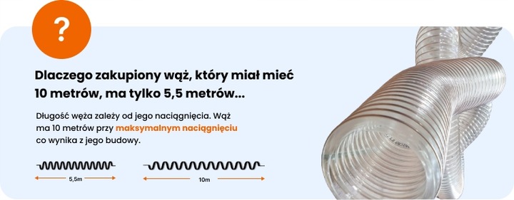 Wąż poliuretanowy do odciągu trocin pyłów fi 60 Antystatyczny trudnopalny
