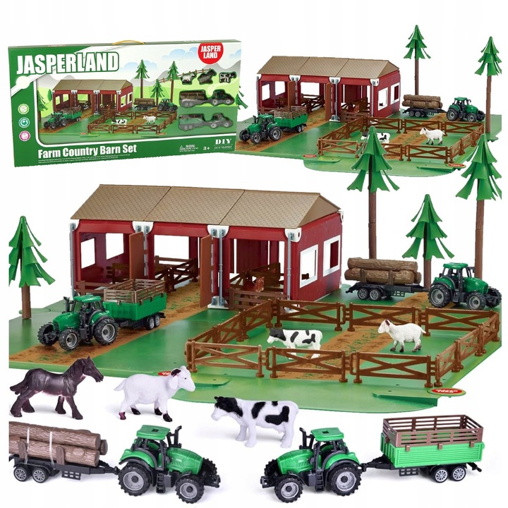 Traktor z Przyczepą Zestaw Dla Dzieci Farma Gospodarstwo Zwierzęta Stodoła