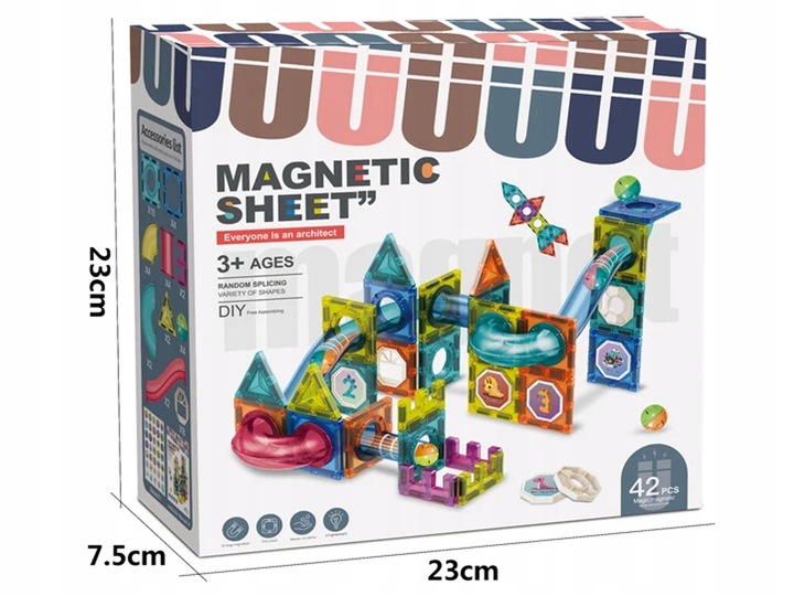 KLOCKI MAGNETYCZNE KONSTRUKCYJNE TOR KULKOWY KULODROM 3D 42 EL