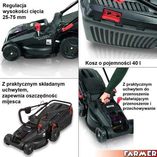 Kosiarka akumulatorowa GRIZZLY 36V z akumulatorem AKU Li-on 40l