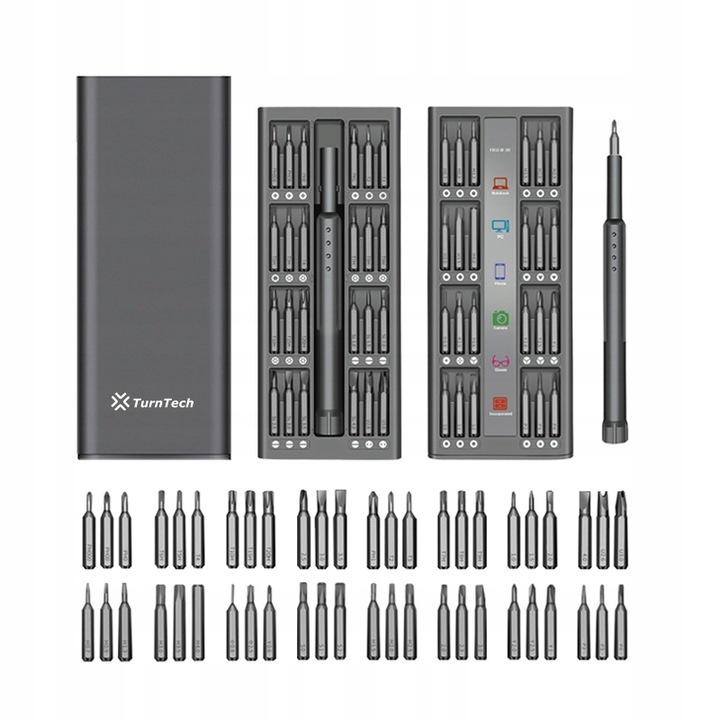 Śrubokręt precyzyjny TurnTech z zestawem końcówek 48 in 1 ALU