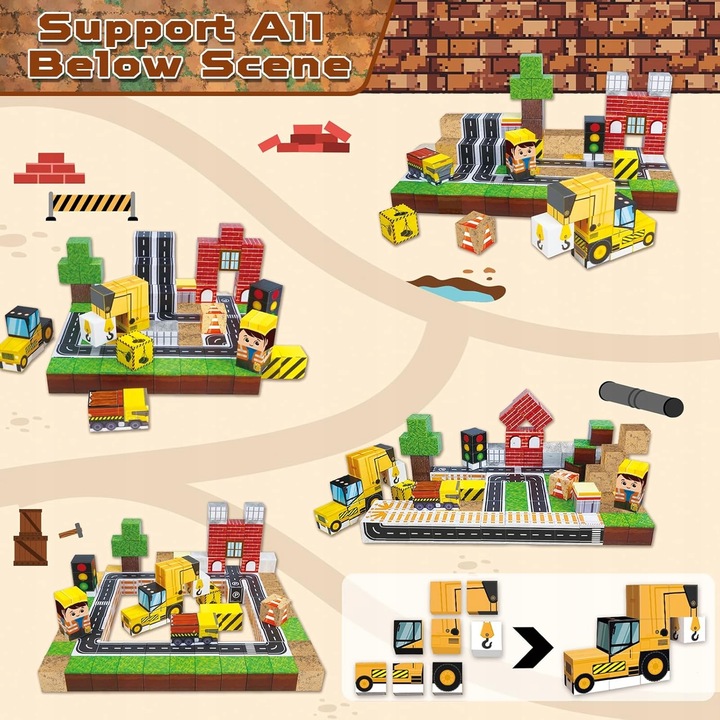 KLOCKI MAGNETYCZNE 3D KLOCKI SZEŚCIANY DLA DZIECI Z 4 KLOCKI LED - 2x138szt