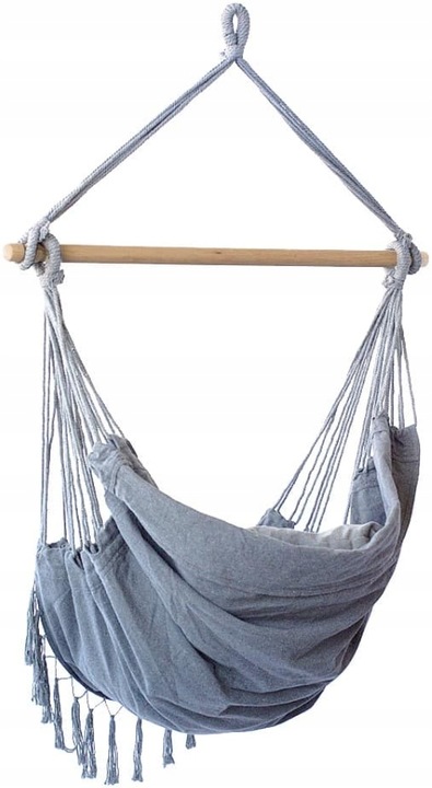 KRZESŁO BRAZYLIJSKIE FOTEL WISZĄCY HAMAK HUŚTAWKA JASNY SZARY Z PODUSZKAMI