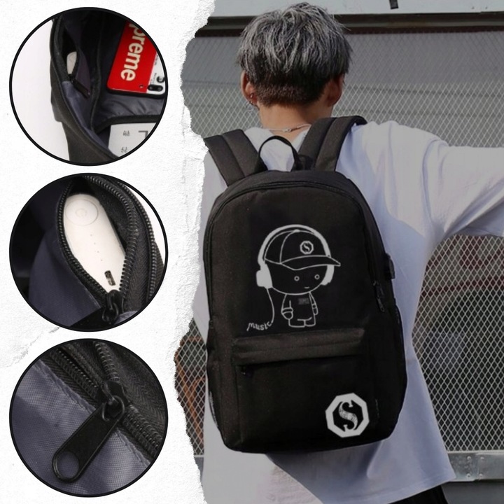 PLECAK SZKOLNY TORNISTER DO SZKOŁY MŁODZIEŻOWY ŚWIECĄCY ODBLASKOWY USB