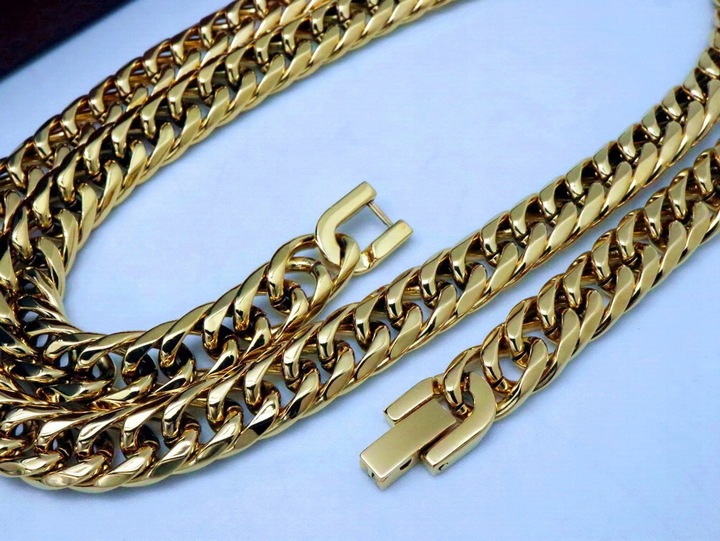 GRUBY ZŁOTY ŁAŃCUCH ŁAŃCUSZEK Z KRZYŻYKIEM STAL CHIRURGICZNA PREMIUM 9MM