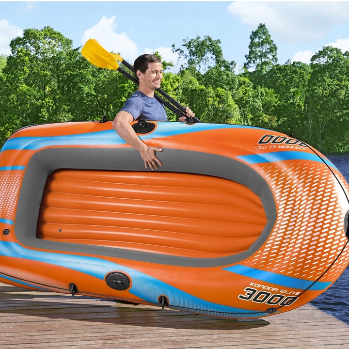 BESTWAY dmuchany PONTON 246 x 122 cm + 2 WIOSŁA + POMPKA + ŁATKA NAPRAWCZA